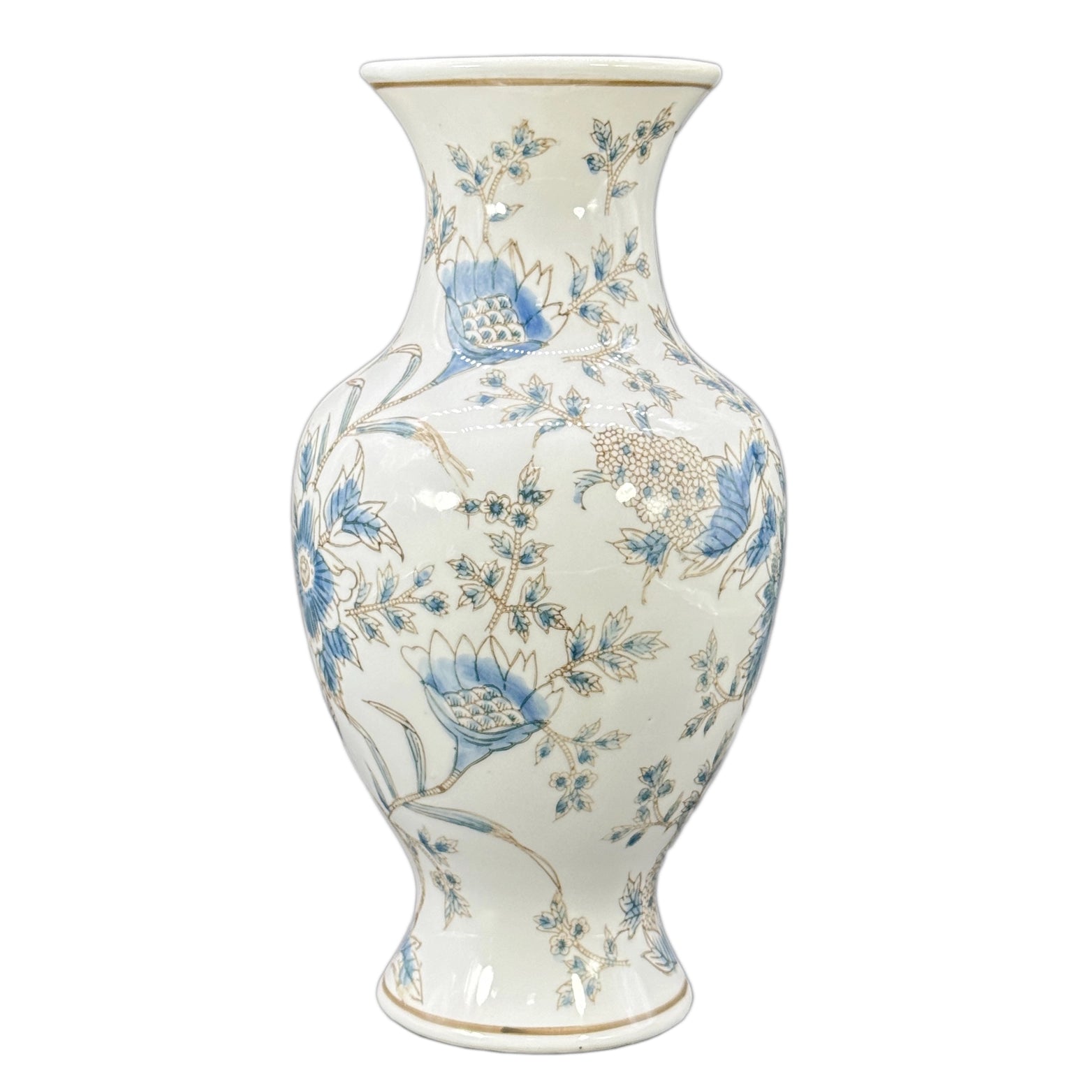 White and Blue Chinoiserie Indoor Ceramic Vase