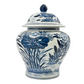 Blue & White Bamboo Floral Ceramic Ginger Jar