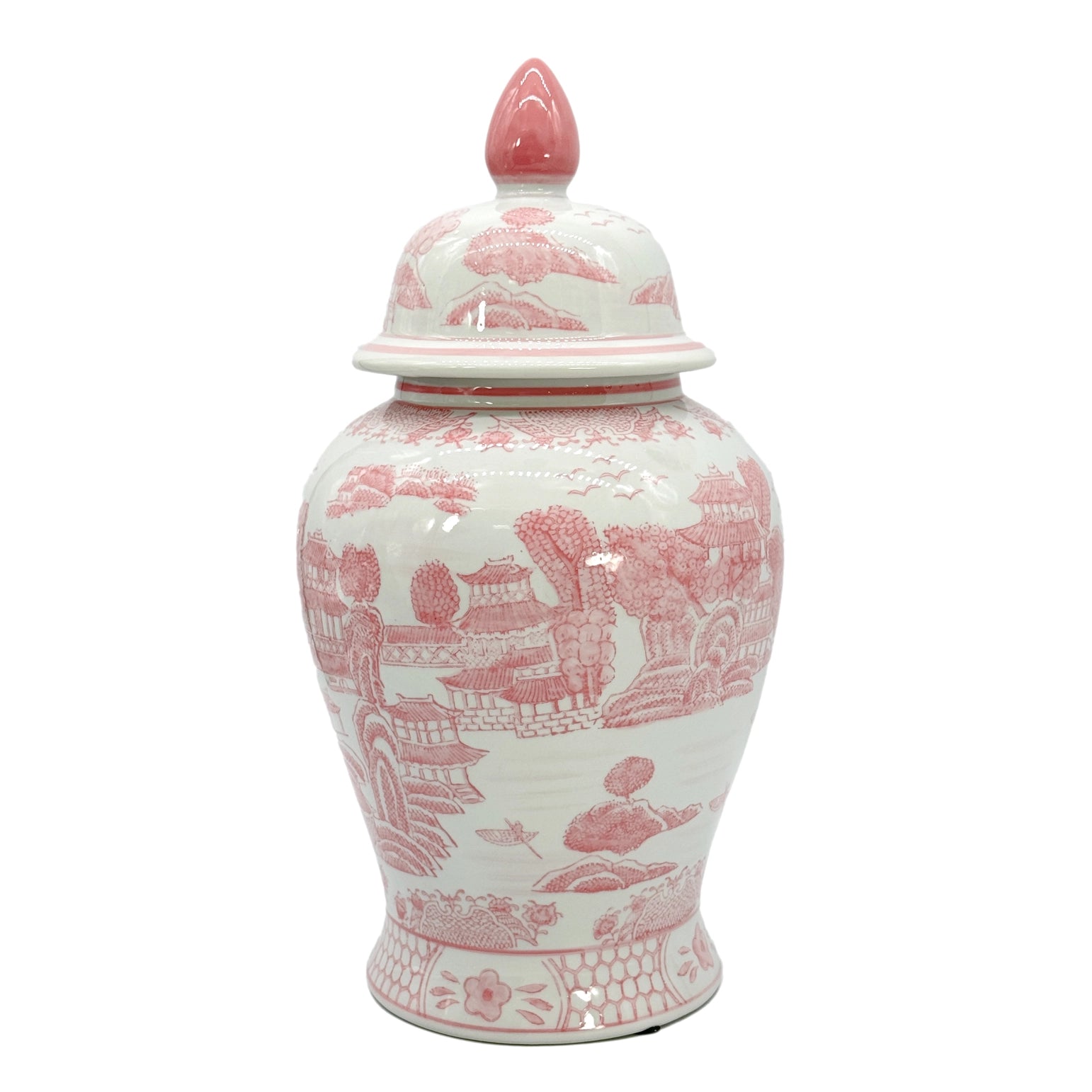 Pink & White Chinoiserie Ceramic Jar