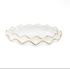 White Alabaster Oval Tray With Gold Ruffled Border (2 Sizes)
