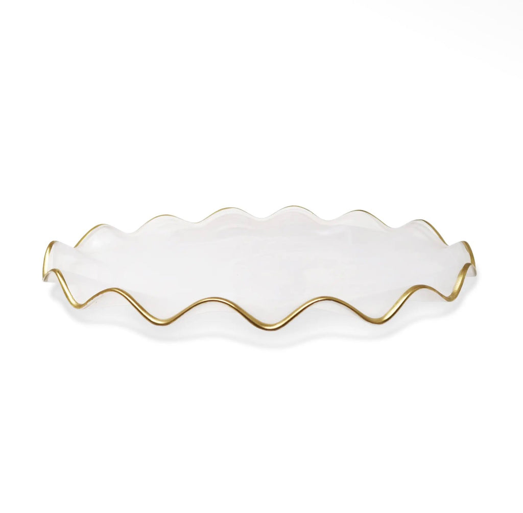 White Alabaster Oval Tray With Gold Ruffled Border (2 Sizes)