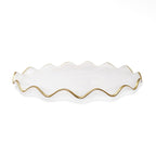 White Alabaster Oval Tray With Gold Ruffled Border (2 Sizes)