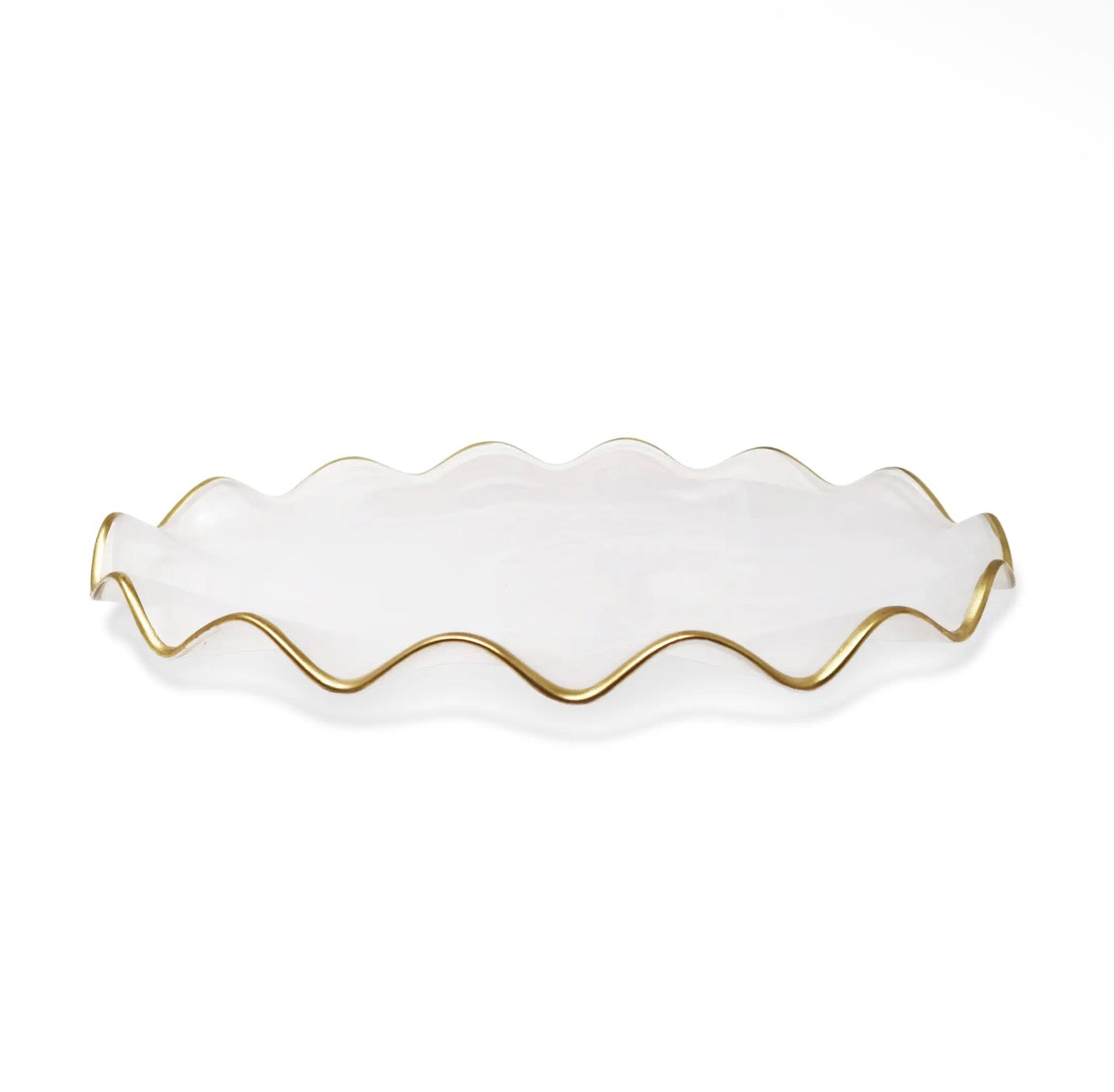 White Alabaster Oval Tray With Gold Ruffled Border (2 Sizes)