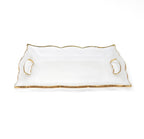 Rectangular Glass Tray with Handles and Gold Rim