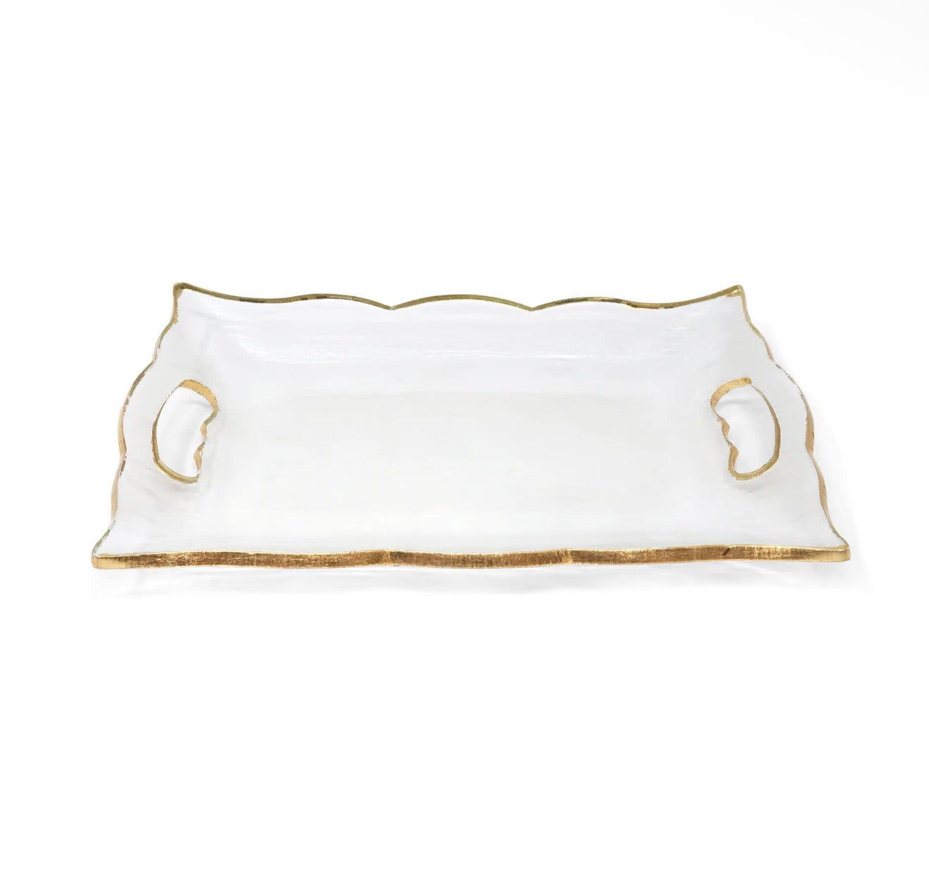 Rectangular Glass Tray with Handles and Gold Rim