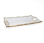 Rectangular Glass Tray with Handles and Gold Rim