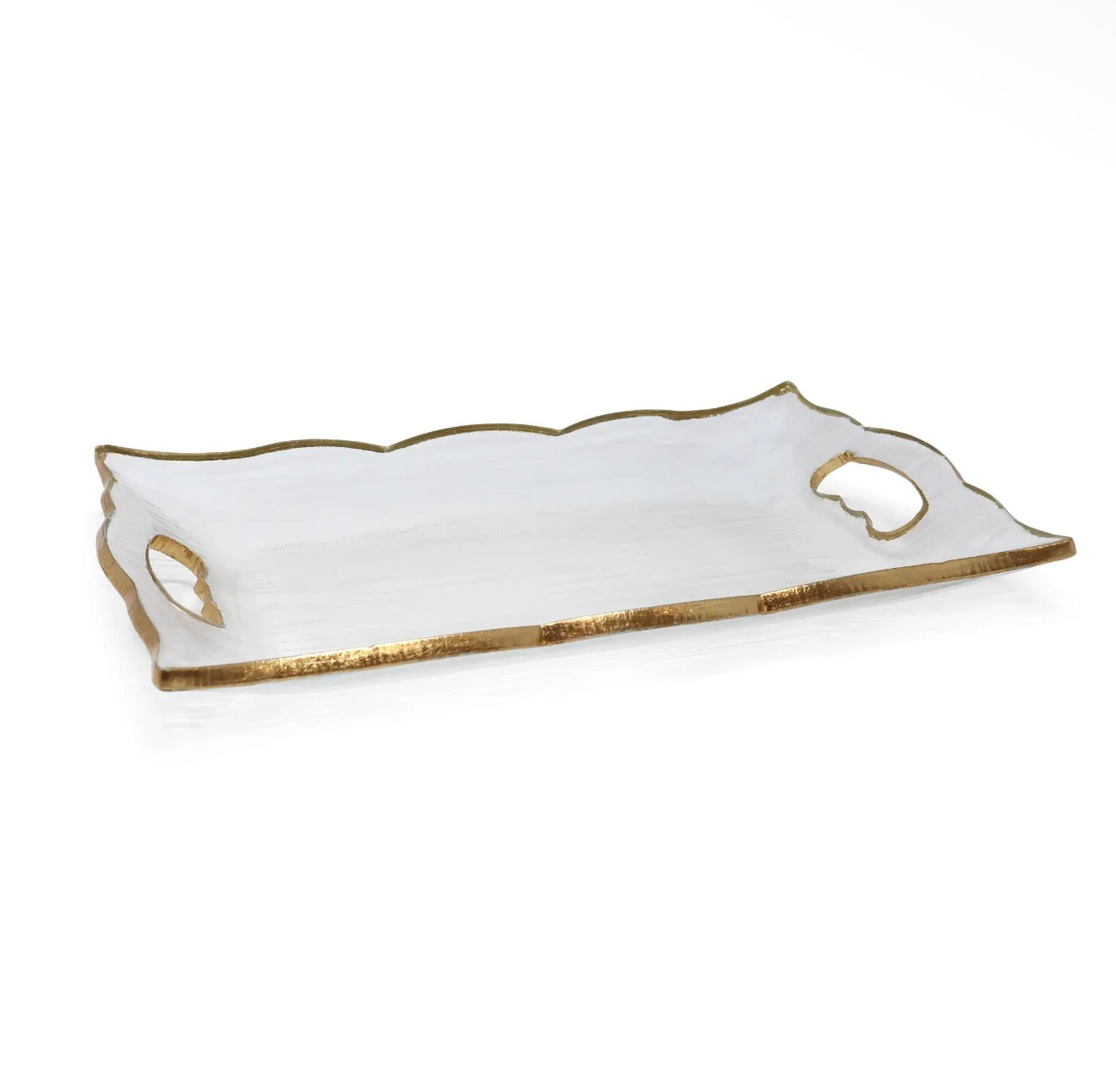 Rectangular Glass Tray with Handles and Gold Rim