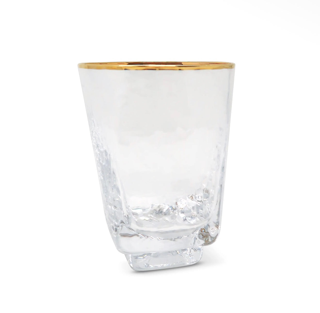 Set of 6 Square Shaped Hammered Glasses with Gold Rim